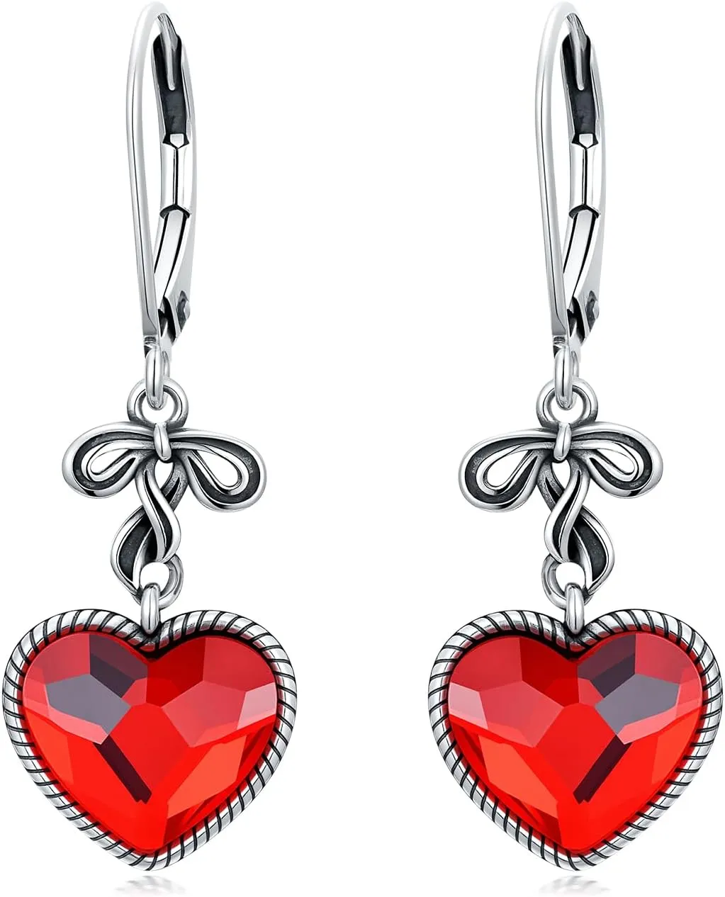 Vintage Rose Leverback Earrings 925 Sterling Silver Oxidized Retro Antique Dangle Earrings with Crystal from Austria, Valentine Wedding Jewelry Gifts for Women