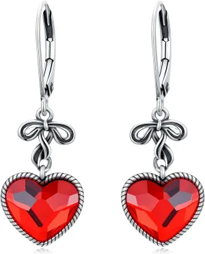 Vintage Rose Leverback Earrings 925 Sterling Silver Oxidized Retro Antique Dangle Earrings with Crystal from Austria, Valentine Wedding Jewelry Gifts for Women
