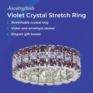 Violet Crystal Stretch Ring, Sparkling Rhinestone Fashion Jewelry for Women of All Ages, Elastic Band Stretches to Fit Most
