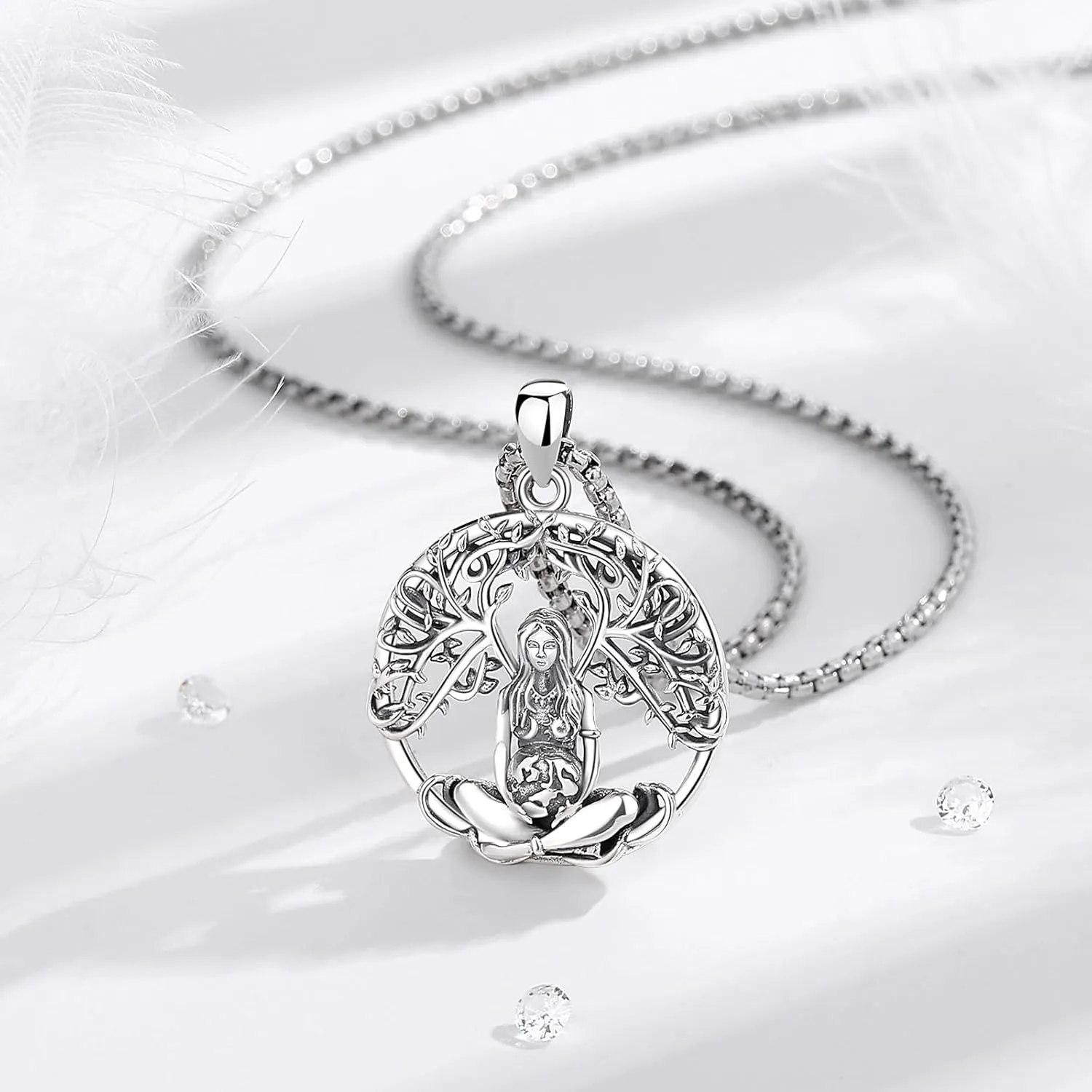 Vito Wiccan Necklace for Women Men, 925 Sterling Silver Lilith/Triple Moon/Earth Mother/Chaos Star/Witches Knot/Hecat Wheel Pendant, Witchcraft Withc Jewelry Gift for Mom Daughter, 20"/24"