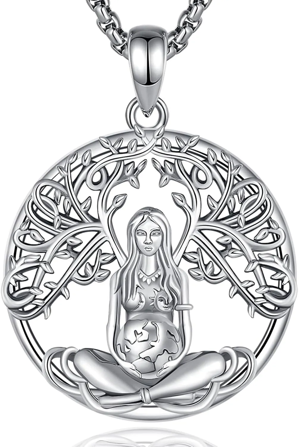 Vito Wiccan Necklace for Women Men, 925 Sterling Silver Lilith/Triple Moon/Earth Mother/Chaos Star/Witches Knot/Hecat Wheel Pendant, Witchcraft Withc Jewelry Gift for Mom Daughter, 20"/24"