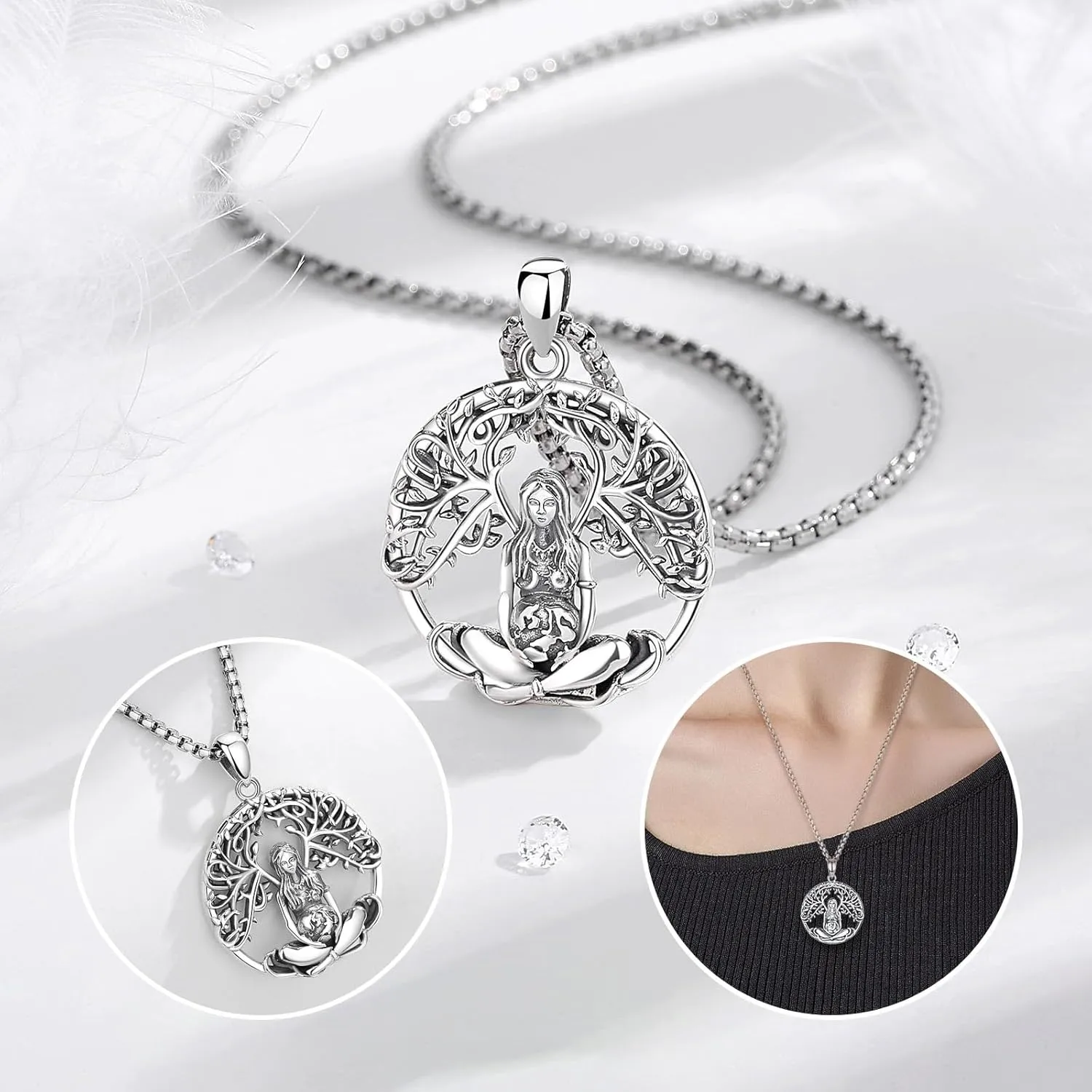 Vito Wiccan Necklace for Women Men, 925 Sterling Silver Lilith/Triple Moon/Earth Mother/Chaos Star/Witches Knot/Hecat Wheel Pendant, Witchcraft Withc Jewelry Gift for Mom Daughter, 20"/24"