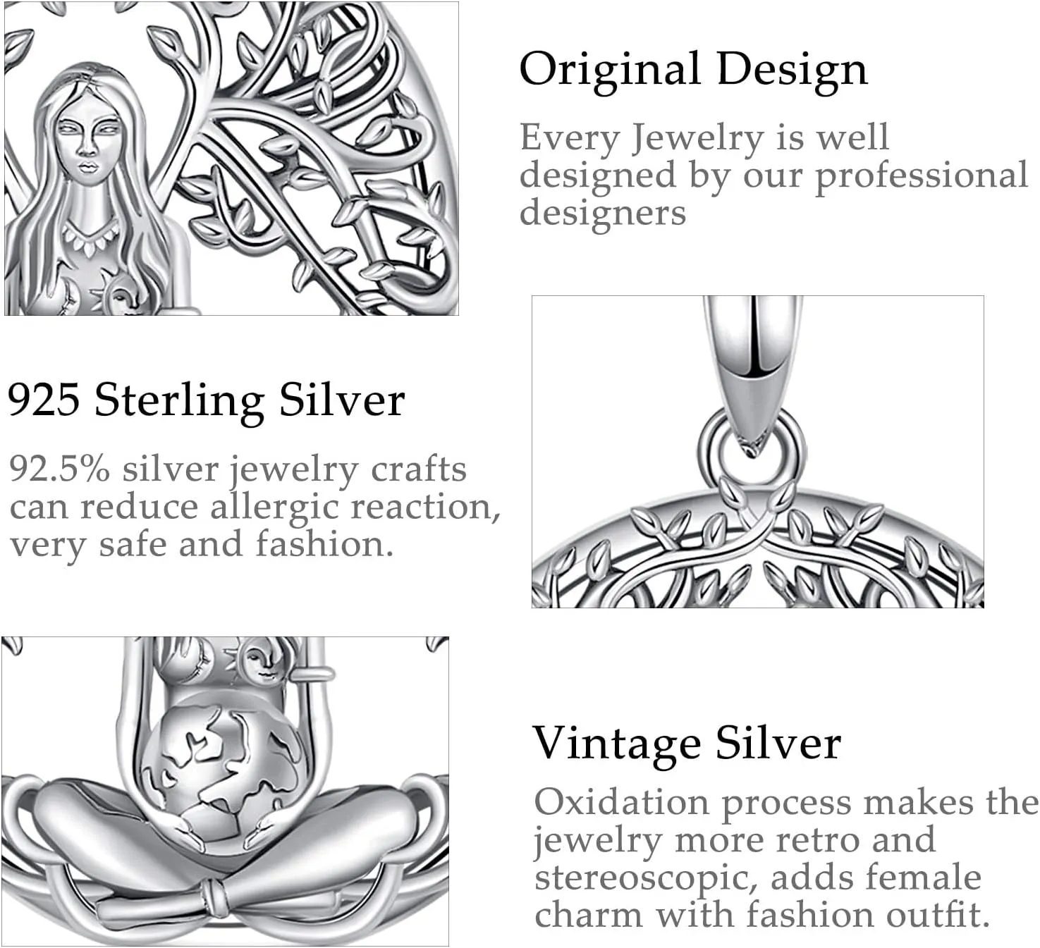 Vito Wiccan Necklace for Women Men, 925 Sterling Silver Lilith/Triple Moon/Earth Mother/Chaos Star/Witches Knot/Hecat Wheel Pendant, Witchcraft Withc Jewelry Gift for Mom Daughter, 20"/24"