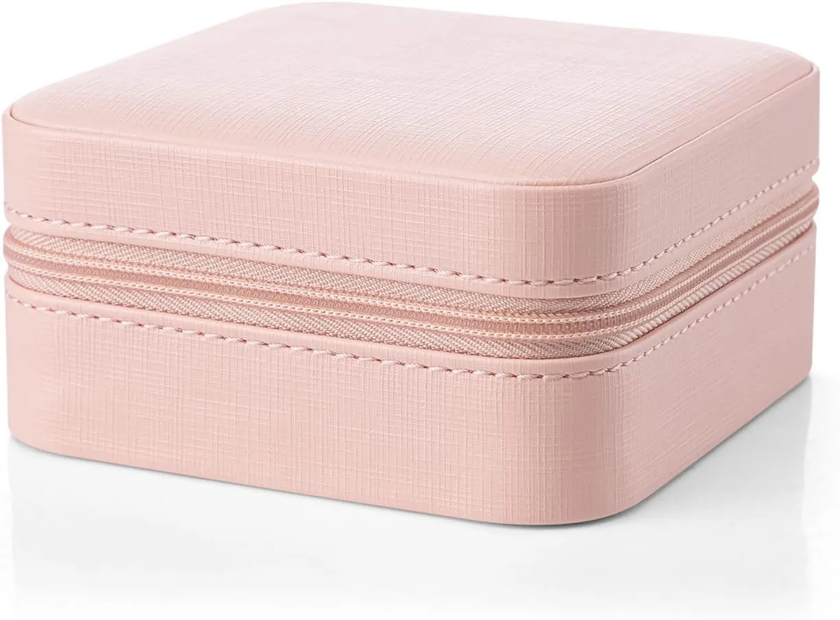 Vlando Small Faux Leather Travel Jewelry Box Organizer Display Storage Case for Rings Earrings Necklace, Pink