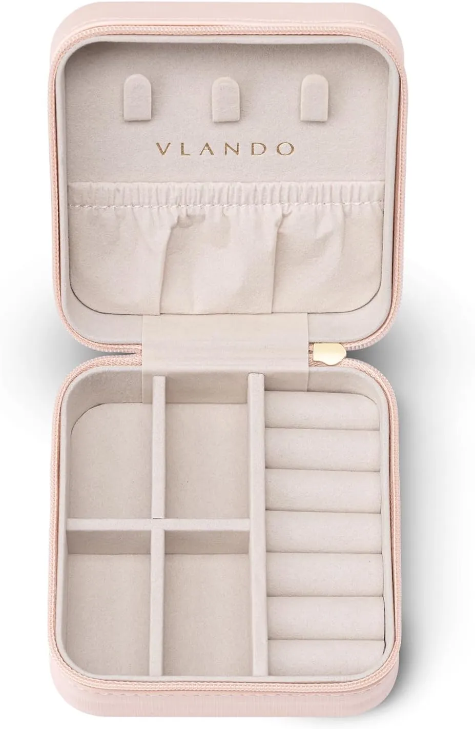 Vlando Small Faux Leather Travel Jewelry Box Organizer Display Storage Case for Rings Earrings Necklace, Pink