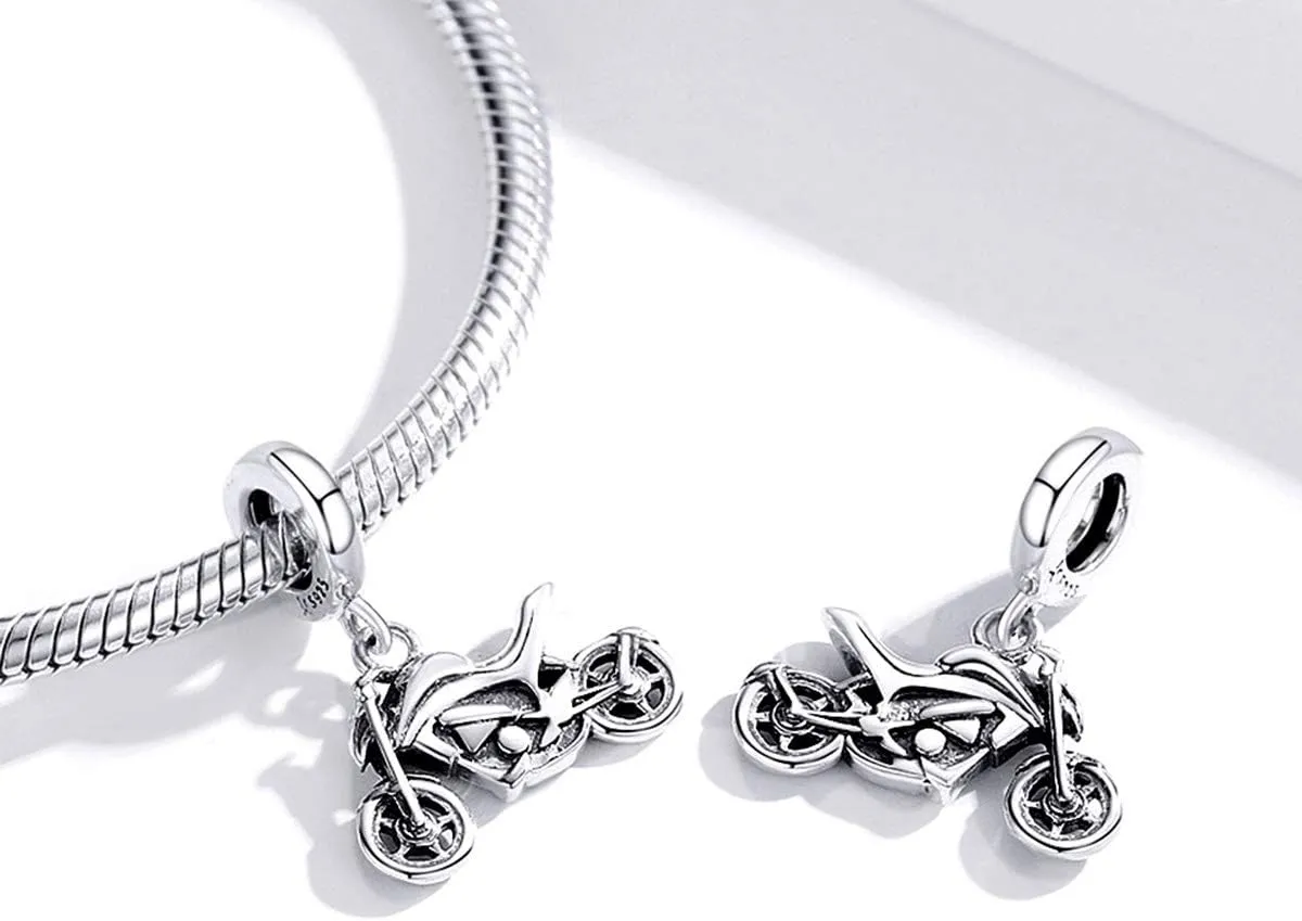 VOROCO Sterling Silver Charm for Bracelets Motorcycle Bicycle Truck Bus Car Charms Bead Transportation series for Woman men Jewelry Gifts