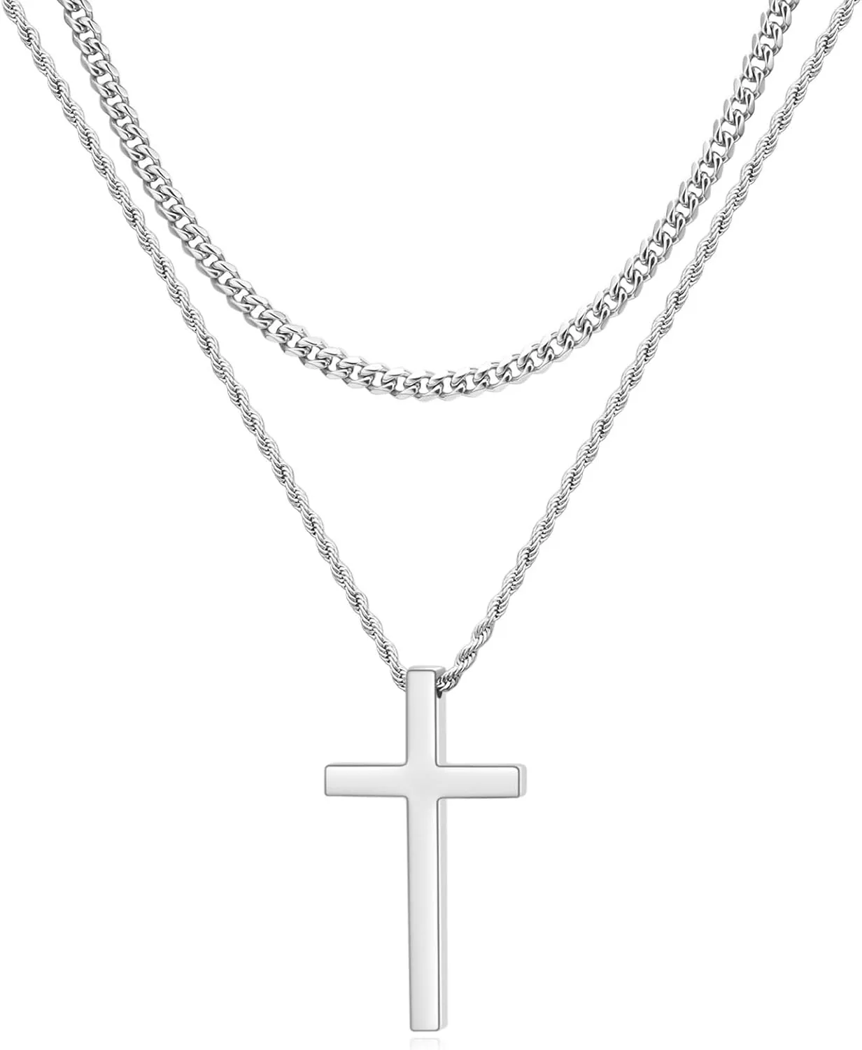 VQYSKO Cross Necklace for Men Women, CZ 14k Gold Plated Stainless Steel Plain Simple Cross Pendant Necklace for Men