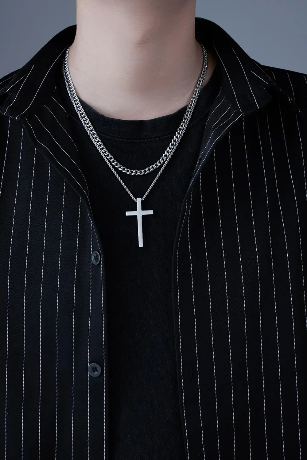 VQYSKO Cross Necklace for Men Women, CZ 14k Gold Plated Stainless Steel Plain Simple Cross Pendant Necklace for Men