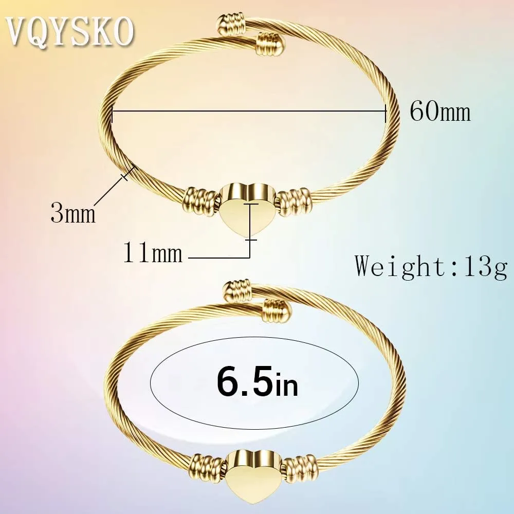 VQYSKO Silver Heart Initials Bracelet-A-Z Stainless Steel Engraved Charm Bracelet, Woman Jewelry Birthday Festival Gift
