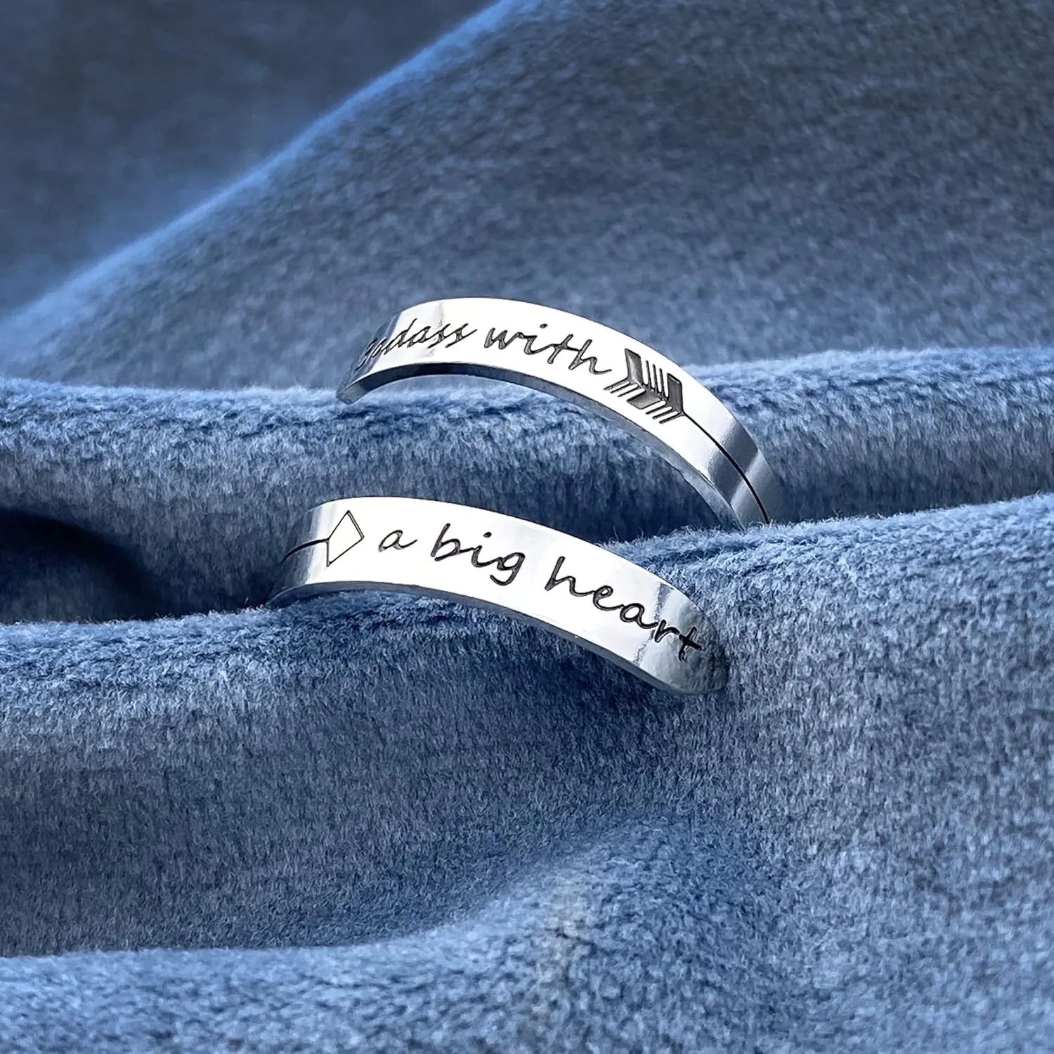Vrycot Adjustable silvery Inspirational Stainless Steel Adjustable Bands Cool Stacking Opening Gift for Women Statement
