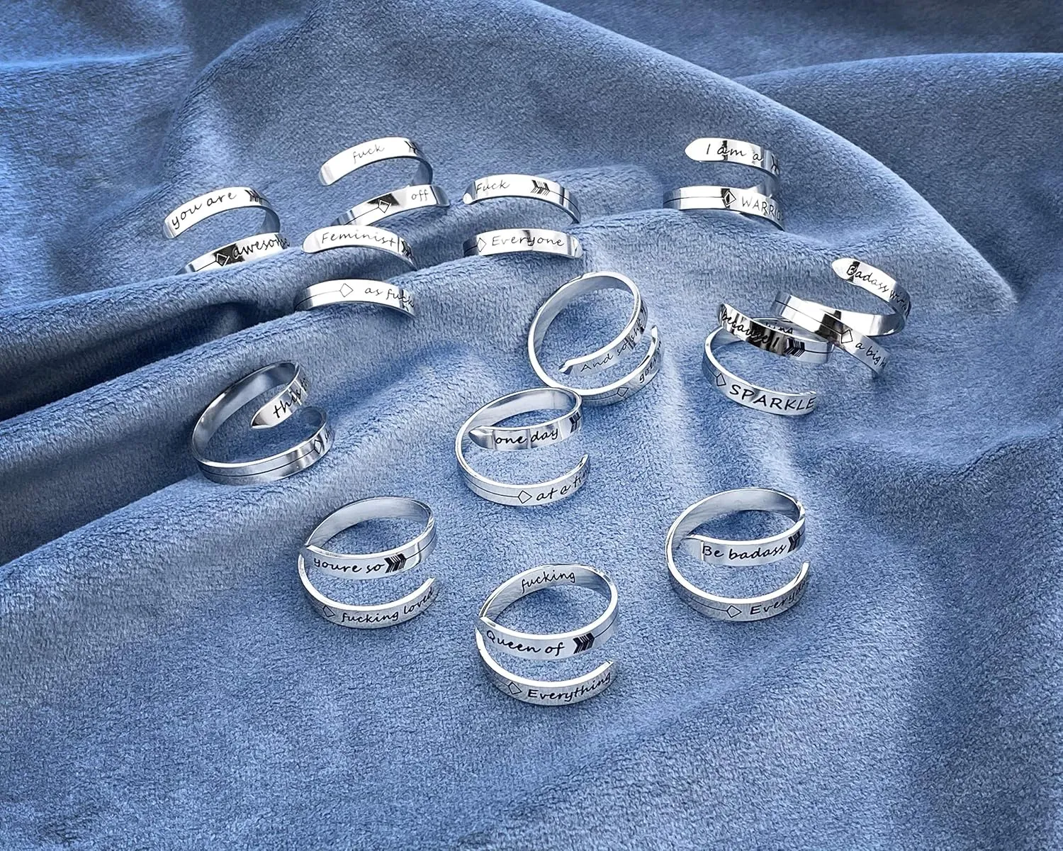 Vrycot Adjustable silvery Inspirational Stainless Steel Adjustable Bands Cool Stacking Opening Gift for Women Statement