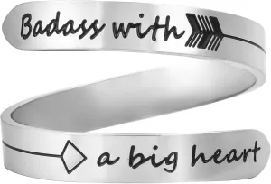 Vrycot Adjustable silvery Inspirational Stainless Steel Adjustable Bands Cool Stacking Opening Gift for Women Statement