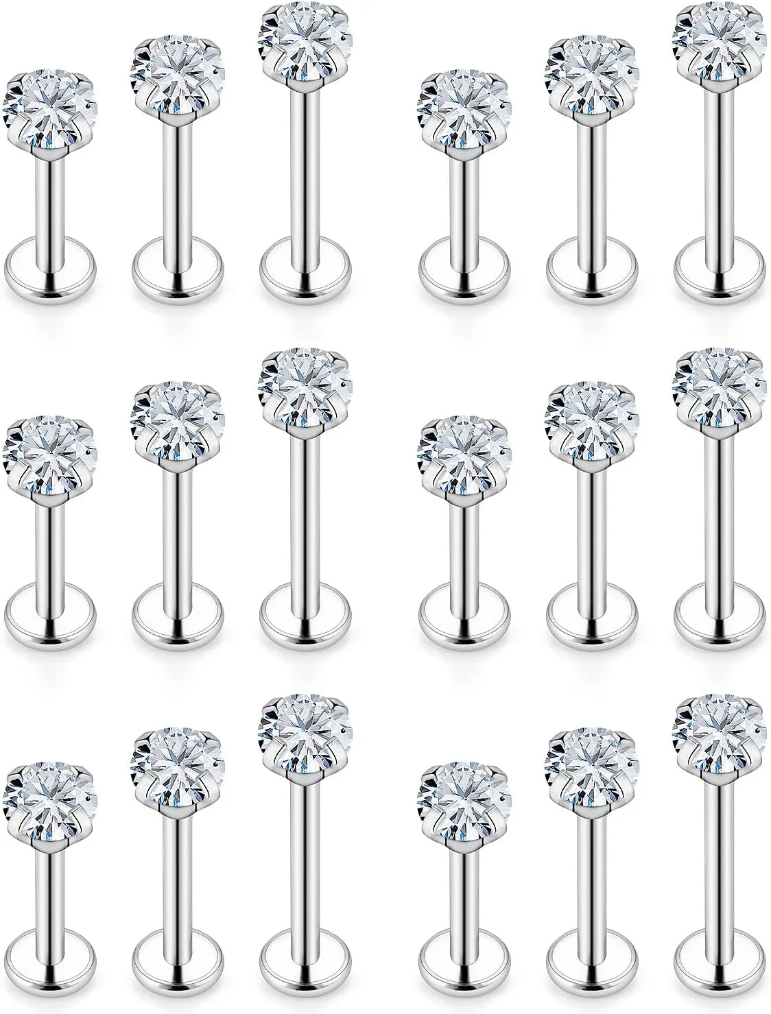 Vsnnsns 14G Lip Rings Stainless Steel Tragus Helix Conch Piercing Jewelry Snake Bite Piercing Monroe Lip Rings Labret Medusa Cartilage Lobe Earrings Studs Piercing Jewelry 6MM 8MM 10MM Silver 18PCS