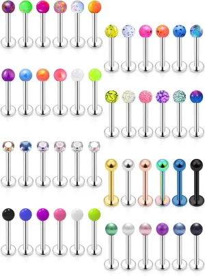 Vsnnsns 48PCS 16G Lip Rings Stainless Steel Tragus Helix Conch Piercing Jewelry Snake Bite Piercing Monroe Lip Rings Labret Medusa Cartilage Lobe Earrings Studs Piercing Jewelry 6MM 8MM 10MM Silver