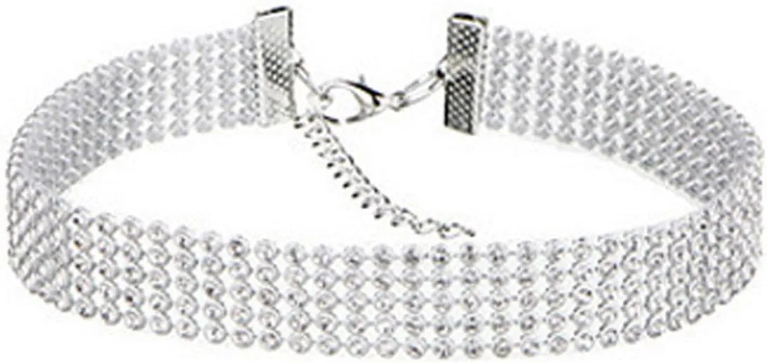 W WEILIRIAN Bohemian Crystal Collar Choker Necklace Rhinestone Glitter Necklace Tennis Chain Necklace Silver Sparkling Choker Necklace Crystal Bridal Wedding Necklace Jewelry for Women Gifts