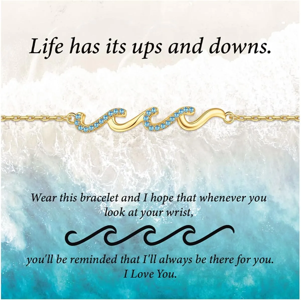 Wave Bracelet - Birthday Gifts for Women, Gifts for Women Bestie Sister Mom Daughter Wife Girlfriend Grandma Aunt, 14K Gold/White Gold Plated Wave Bracelet Beach Jewelry Meaningful Friendship Gift