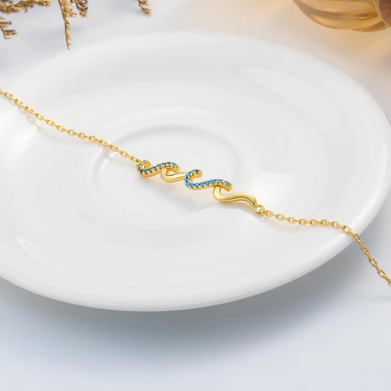 Wave Bracelet - Birthday Gifts for Women, Gifts for Women Bestie Sister Mom Daughter Wife Girlfriend Grandma Aunt, 14K Gold/White Gold Plated Wave Bracelet Beach Jewelry Meaningful Friendship Gift