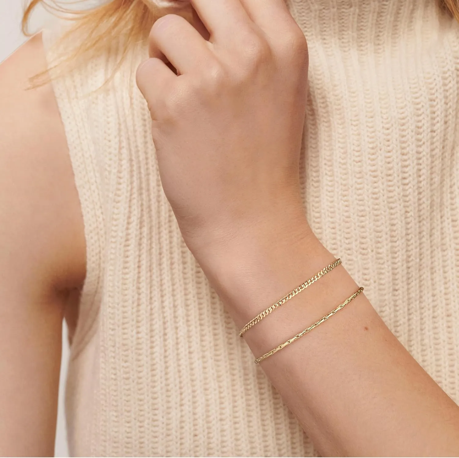 WEARON Gold Bracelet for Women 14K Gold Plated Snake Herringbone Figaro Cuban Bead Paperclip Cable Box Chain Simple Jewelry