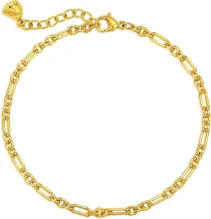 WEARON Gold Bracelet for Women 14K Gold Plated Snake Herringbone Figaro Cuban Bead Paperclip Cable Box Chain Simple Jewelry