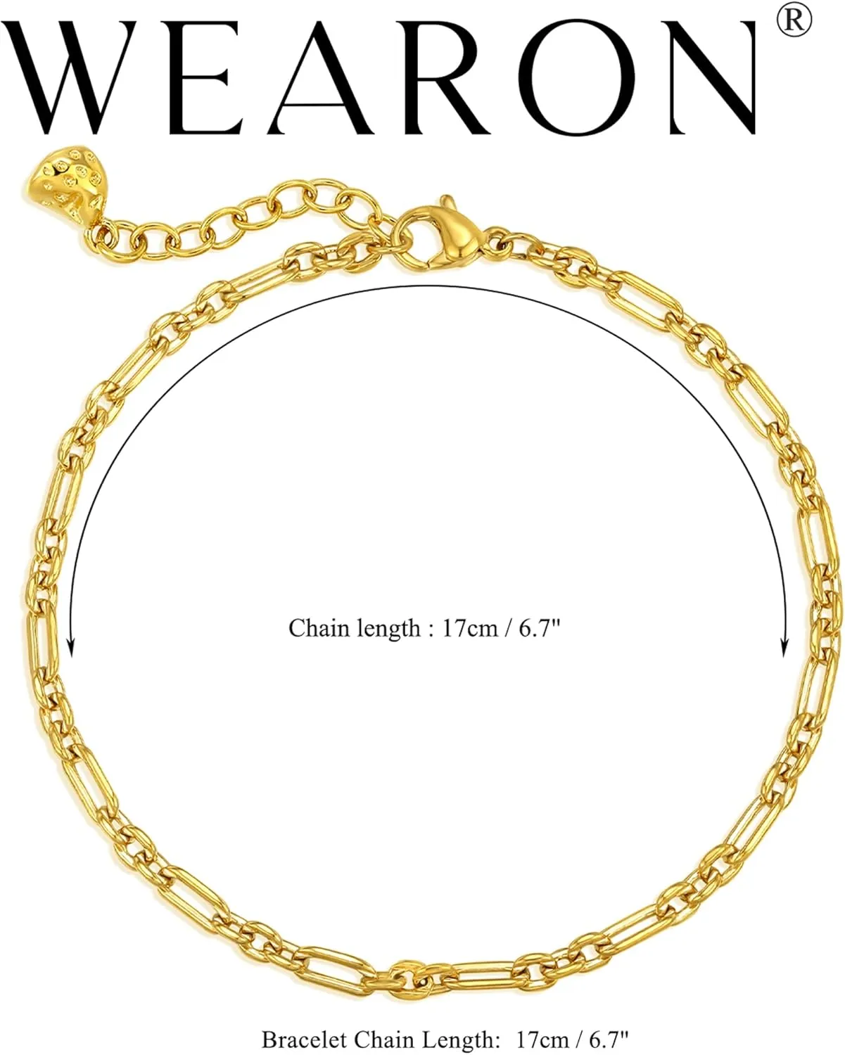 WEARON Gold Bracelet for Women 14K Gold Plated Snake Herringbone Figaro Cuban Bead Paperclip Cable Box Chain Simple Jewelry