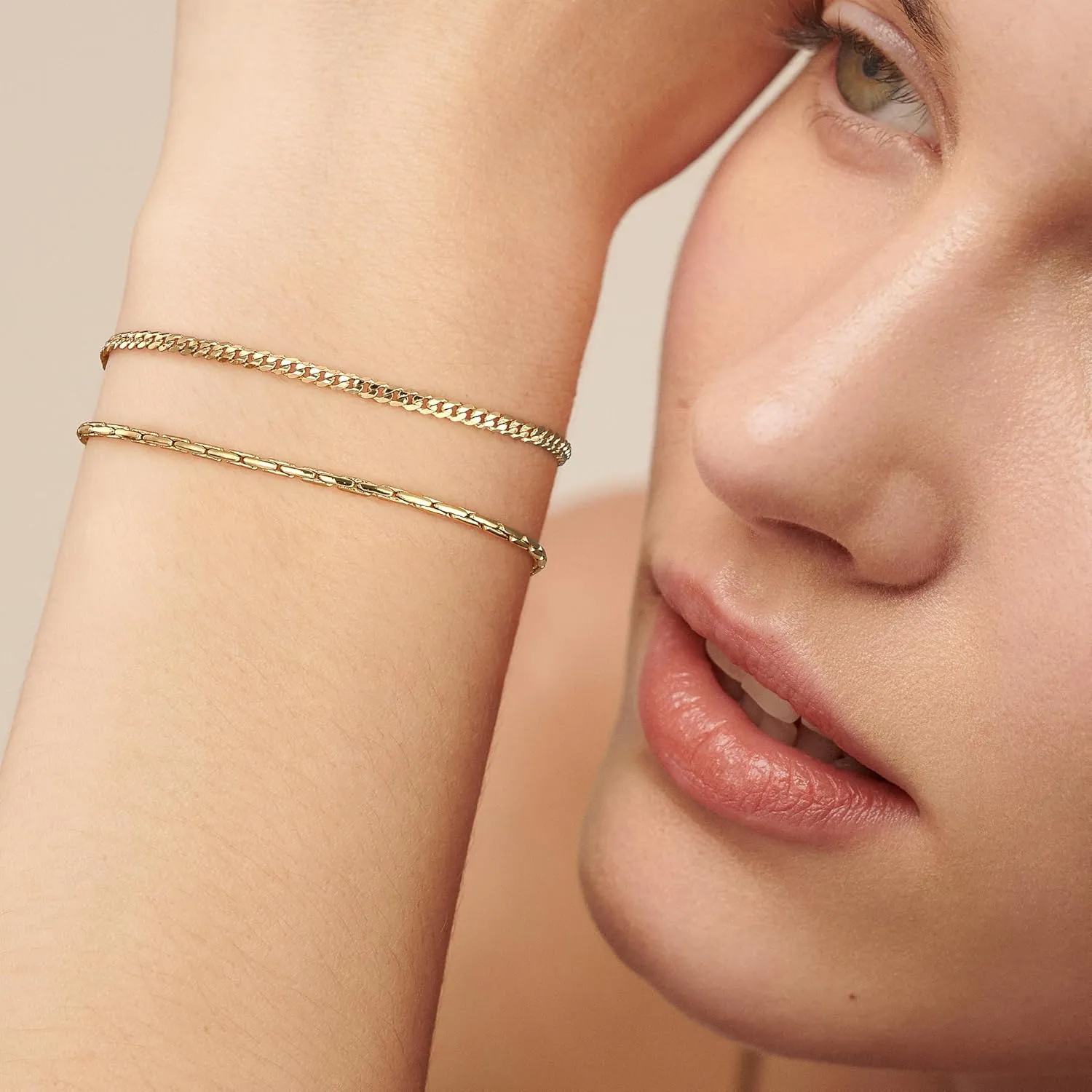 WEARON Gold Bracelet for Women 14K Gold Plated Snake Herringbone Figaro Cuban Bead Paperclip Cable Box Chain Simple Jewelry