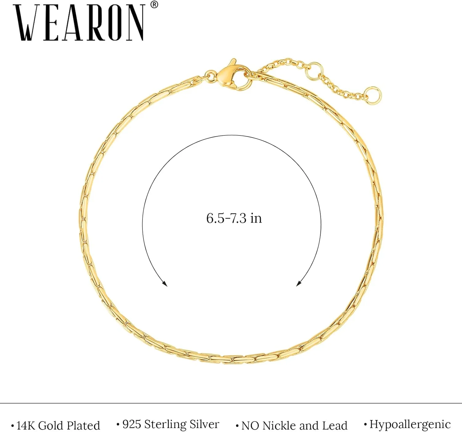 WEARON Gold Bracelet for Women 14K Gold Plated Snake Herringbone Figaro Cuban Bead Paperclip Cable Box Chain Simple Jewelry