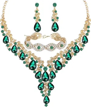 Wedding Bridal Bridesmaid Austrian Crystal Rhinestone Jewelry Sets Statement Choker Necklace Earrings Bracelets Sets for Wedding Party Prom