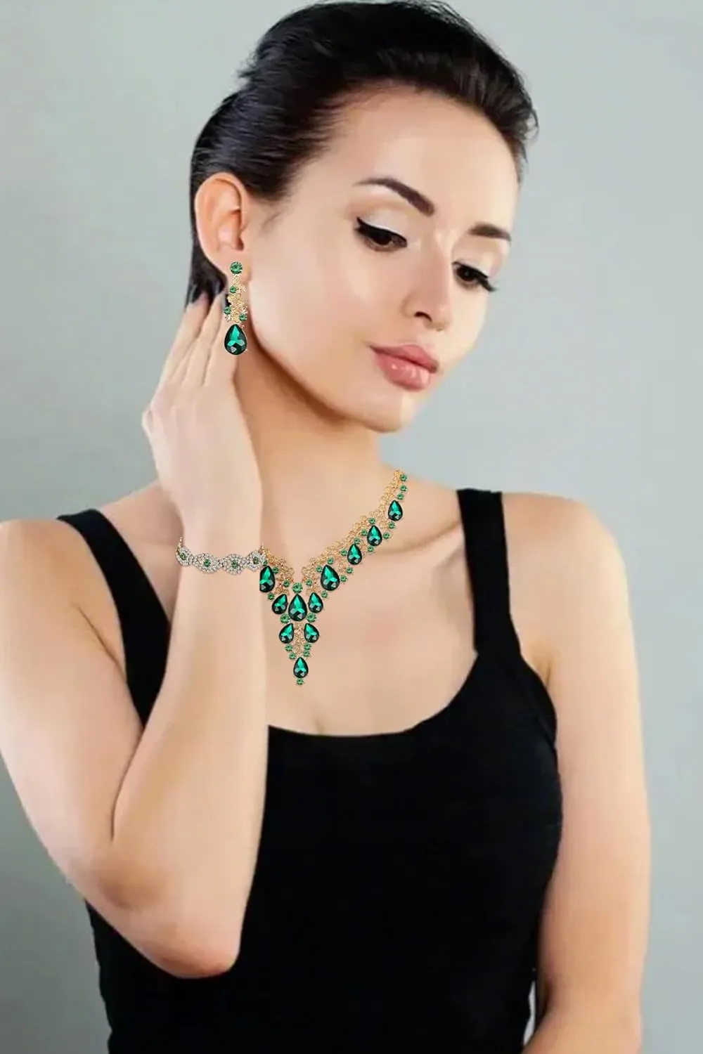 Wedding Bridal Bridesmaid Austrian Crystal Rhinestone Jewelry Sets Statement Choker Necklace Earrings Bracelets Sets for Wedding Party Prom