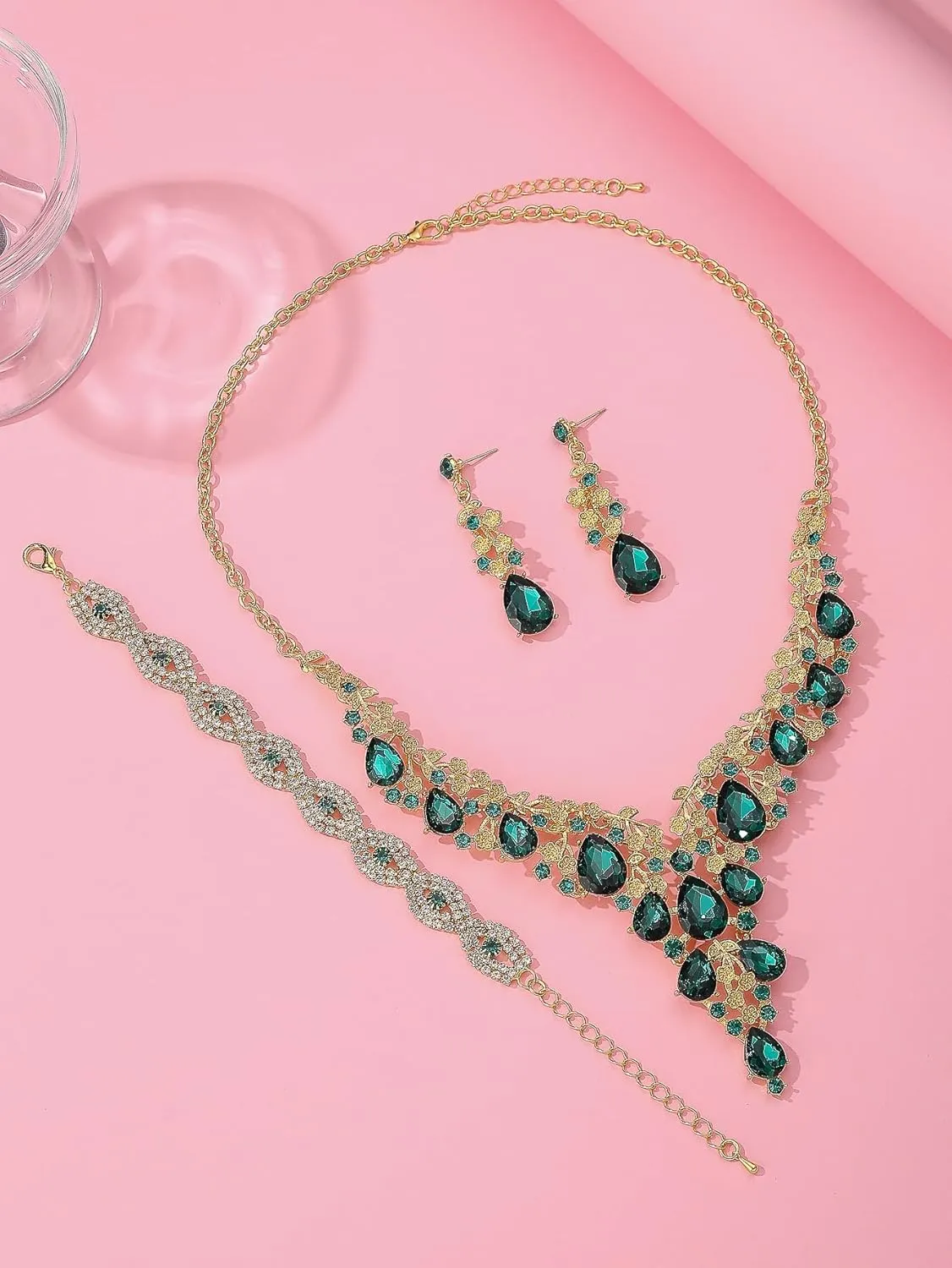 Wedding Bridal Bridesmaid Austrian Crystal Rhinestone Jewelry Sets Statement Choker Necklace Earrings Bracelets Sets for Wedding Party Prom