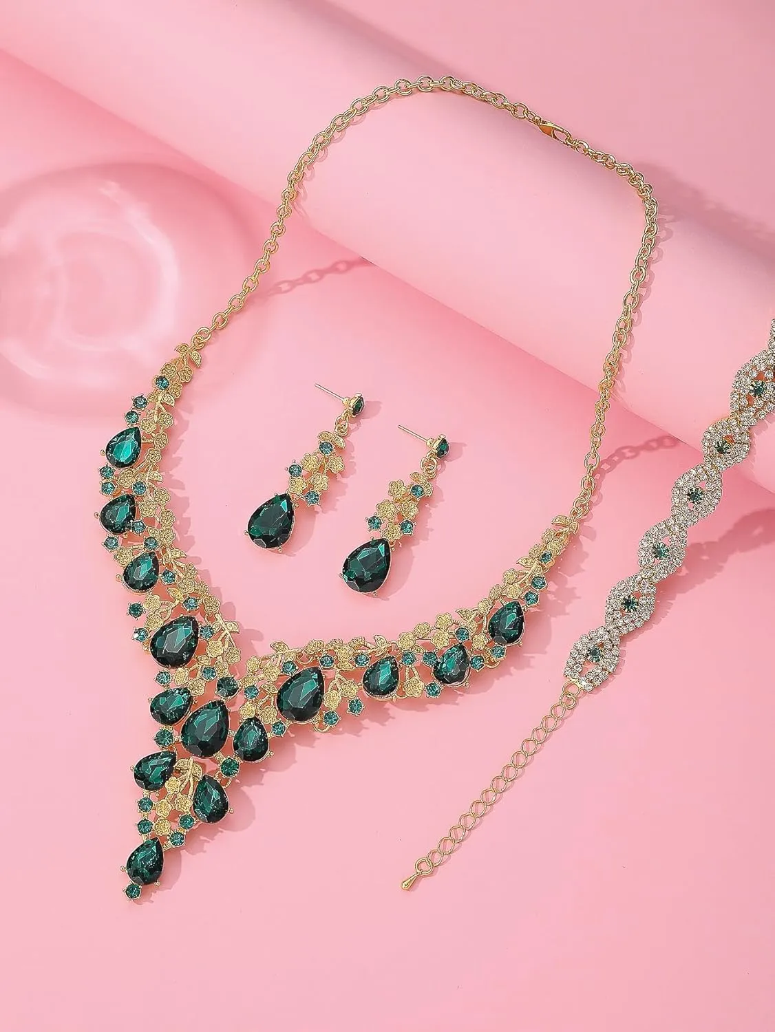 Wedding Bridal Bridesmaid Austrian Crystal Rhinestone Jewelry Sets Statement Choker Necklace Earrings Bracelets Sets for Wedding Party Prom