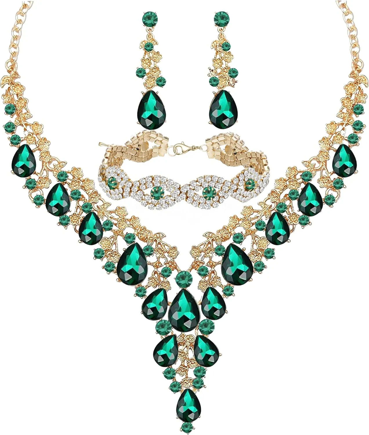 Wedding Bridal Bridesmaid Austrian Crystal Rhinestone Jewelry Sets Statement Choker Necklace Earrings Bracelets Sets for Wedding Party Prom
