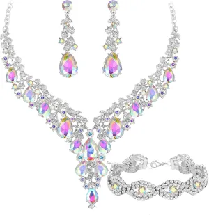 Wedding Bridal Bridesmaid Austrian Crystal Rhinestone Jewelry Sets Statement Choker Necklace Earrings Bracelets Sets for Wedding Party Prom