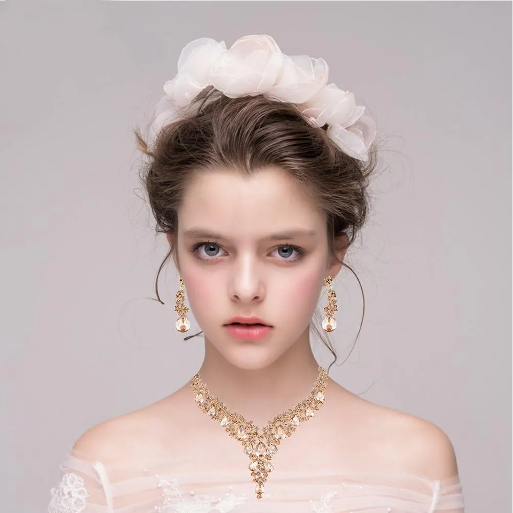 Wedding Bridal Bridesmaid Austrian Crystal Rhinestone Jewelry Sets Statement Choker Necklace Earrings Bracelets Sets for Wedding Party Prom
