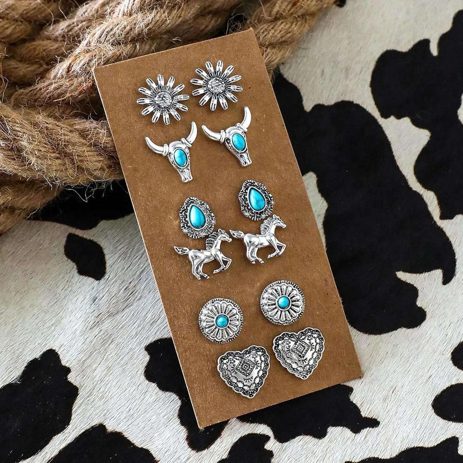 Western Earrings for Women Cowgirl Cowboy Earrings Country Turquoise Studs Earrings West Cowgirl Outfits Handmade Accessories