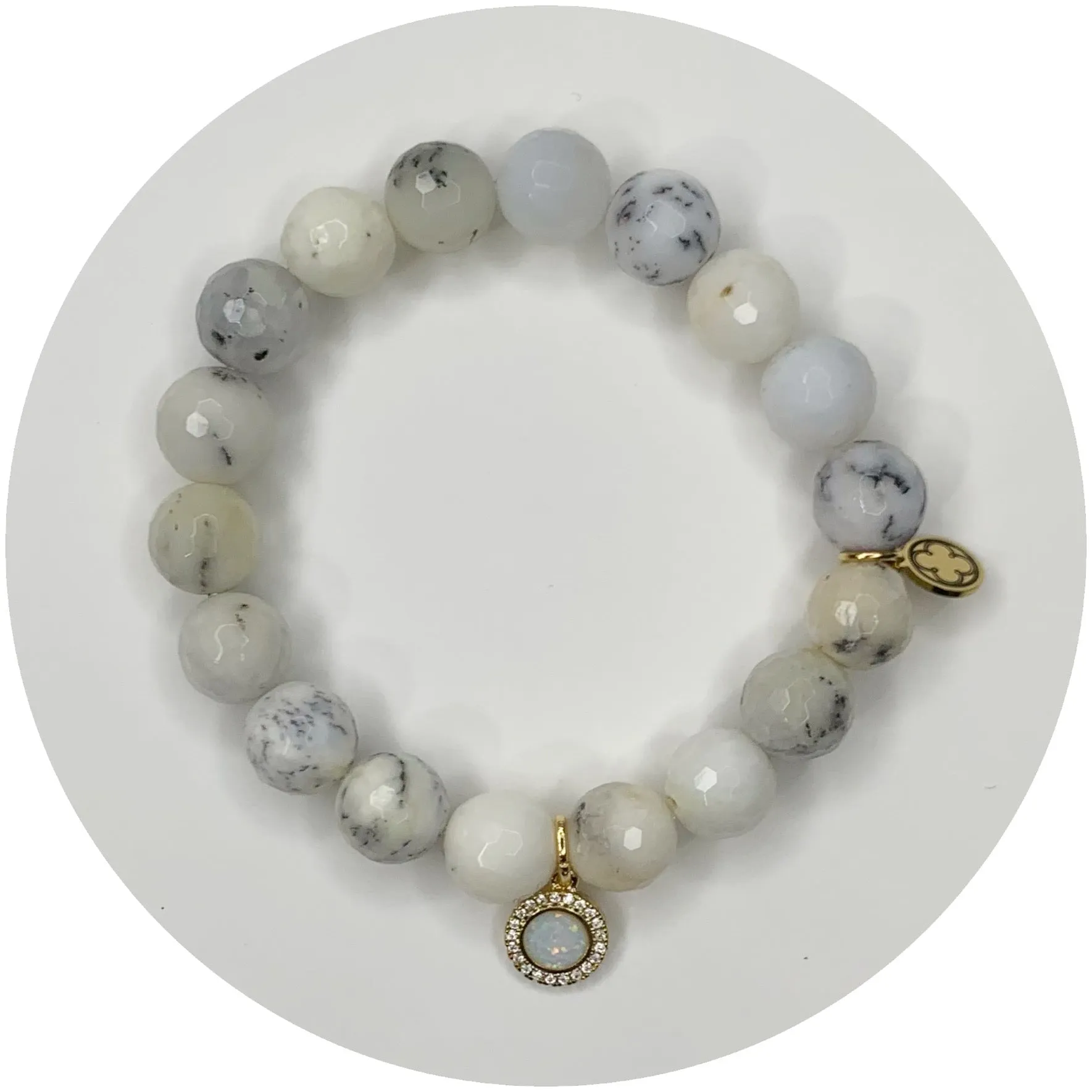 White Opal with Pav Opal Round Pendant