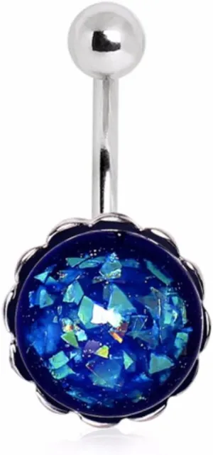 WildKlass Jewelry 316L Surgical Steel Blue Bubble Synthetic Opal Navel Ring