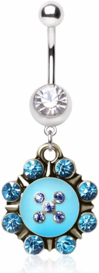 WildKlass Jewelry 316L Surgical Steel Navel Ring with Turquoise Nautical Sunburst Dangle