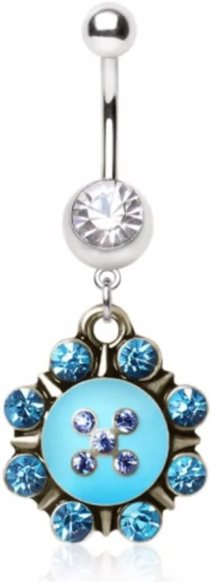 WildKlass Jewelry 316L Surgical Steel Navel Ring with Turquoise Nautical Sunburst Dangle