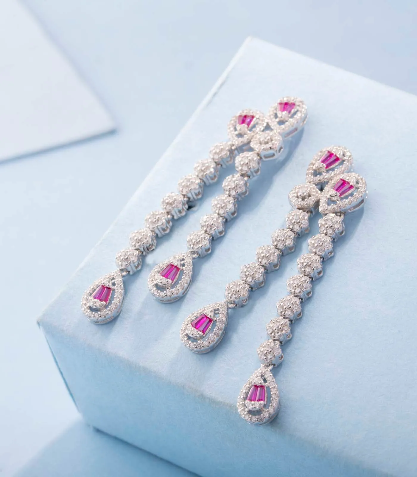 Winter Bloom Earrings-Red (Silver)
