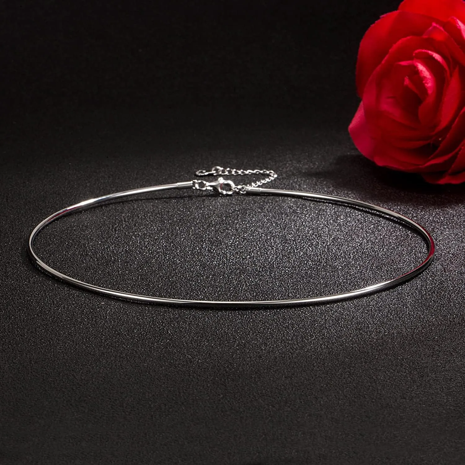 Women 925 Sterling Silver 2MM Solid Dome Collar Necklace Simple Fashion Golden 16 "18" 20 " 1.9 "Adjustable Length Choker Fine Jewelry Gifts