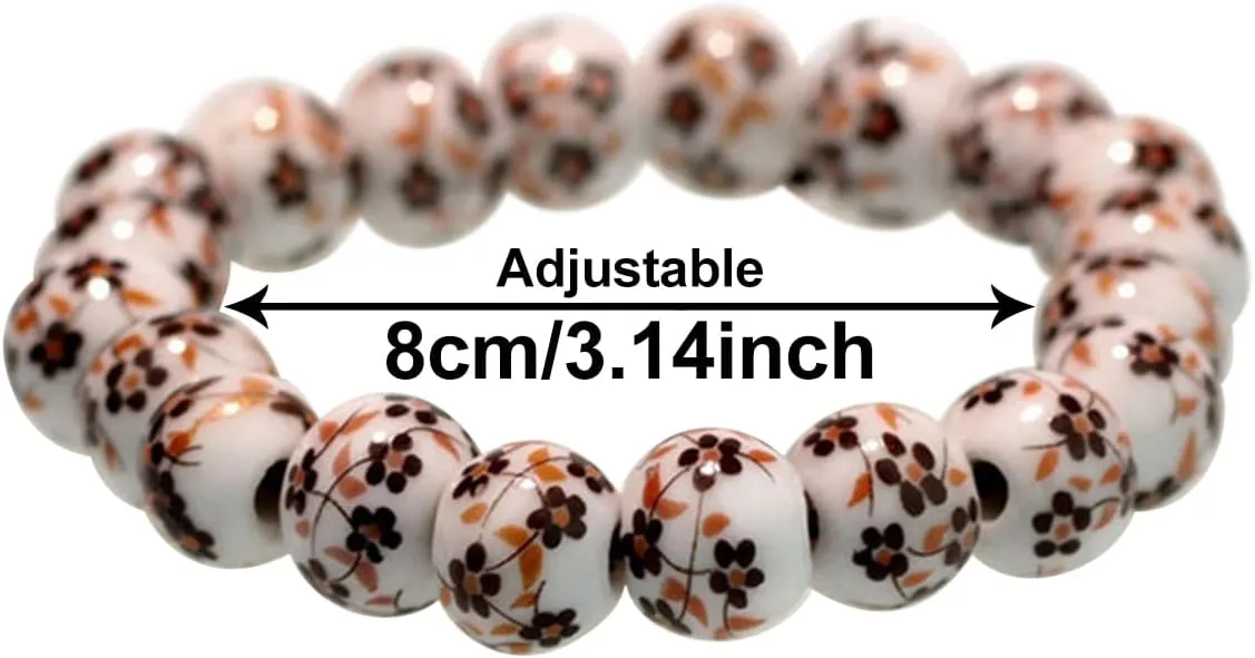 Women Porcelain Beads Bracelet Vintage Style Blue And White Porcelain Ceramics Wrist Bracelet