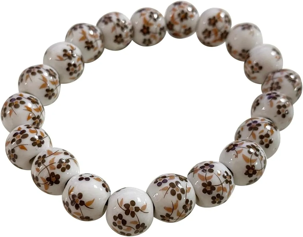 Women Porcelain Beads Bracelet Vintage Style Blue And White Porcelain Ceramics Wrist Bracelet
