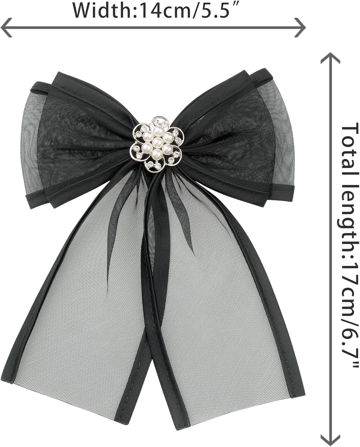 Women's Brooch Clip Mesh Flower Beads Rhinestone Solid Color Bow Tie
