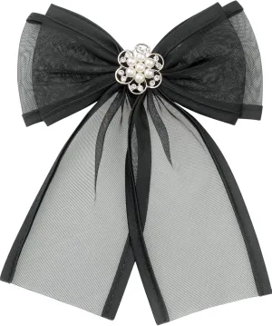 Women's Brooch Clip Mesh Flower Beads Rhinestone Solid Color Bow Tie