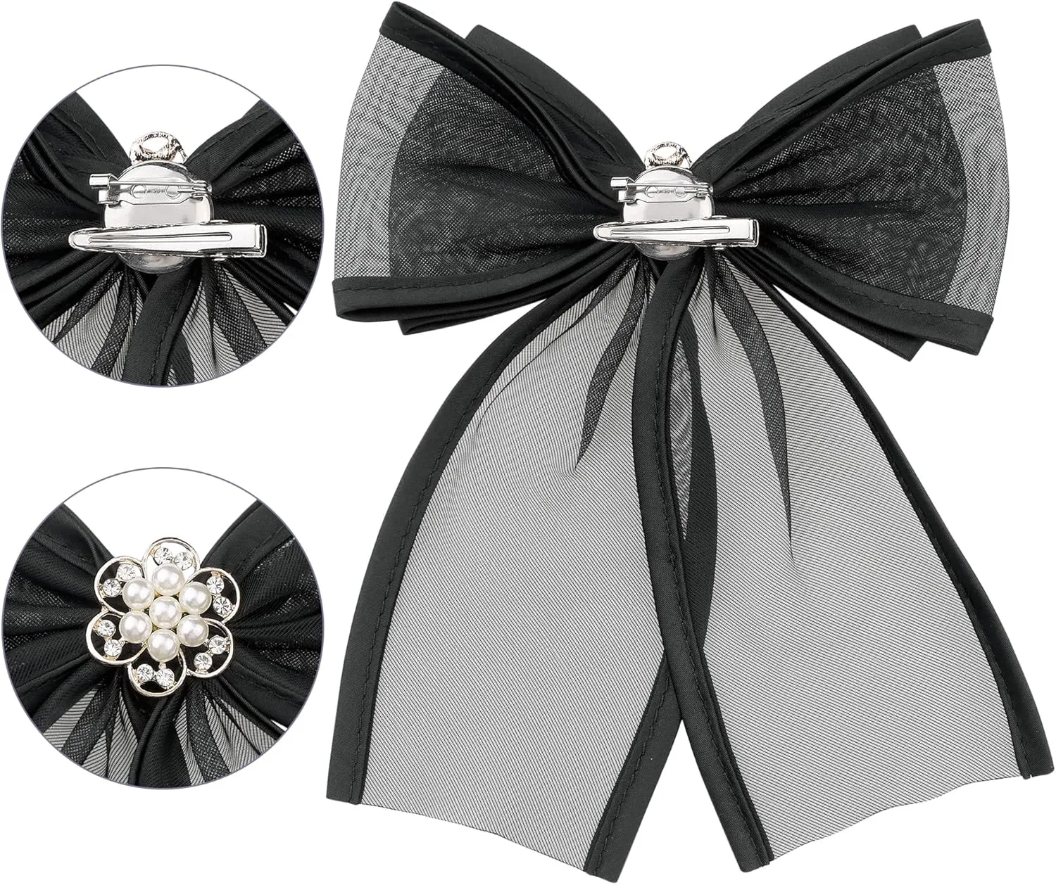 Women's Brooch Clip Mesh Flower Beads Rhinestone Solid Color Bow Tie