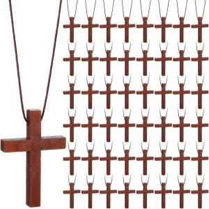 Wood Cross Necklace Bulk Natural Wood Cross Pendant for Bible Verse Party Favor Crucifix on Cord Christian Gift