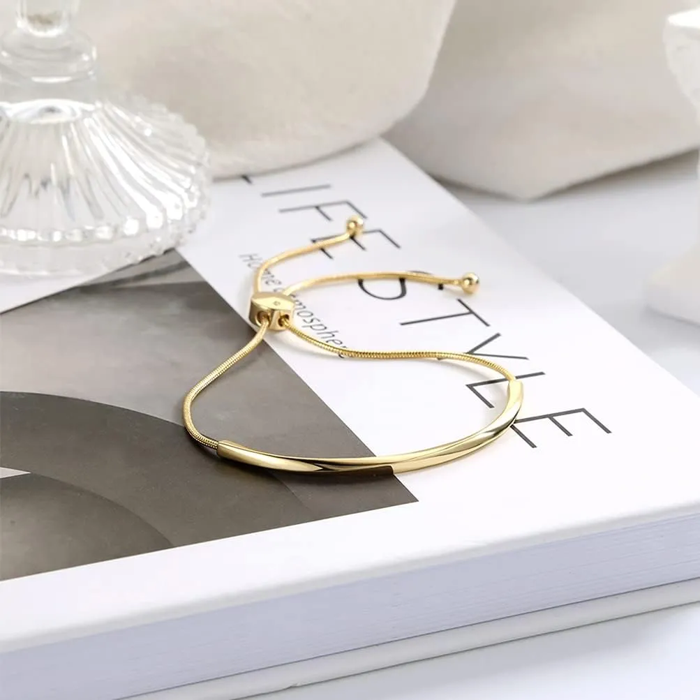 WOWORAMA Adjustable Slider Bracelets for Women Bar Friendship Bangle Bracelet for Women Gold/White Gold/Rose Gold Bolo Bracelet