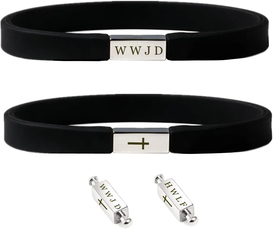 WWJD HWLF Bracelet for Men Women,4-sided engraved Sports Silicone Wristband What Would Jesus Do,He Would Love First Bracelets with Cross,Inspirational Religious Reminder Gift for Him Her