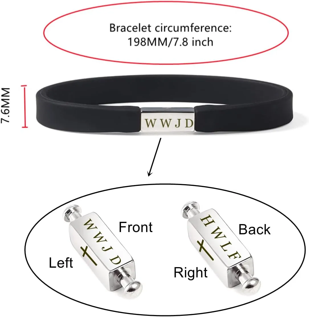 WWJD HWLF Bracelet for Men Women,4-sided engraved Sports Silicone Wristband What Would Jesus Do,He Would Love First Bracelets with Cross,Inspirational Religious Reminder Gift for Him Her