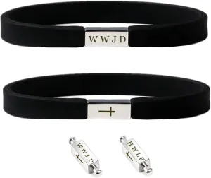 WWJD HWLF Bracelet for Men Women,4-sided engraved Sports Silicone Wristband What Would Jesus Do,He Would Love First Bracelets with Cross,Inspirational Religious Reminder Gift for Him Her